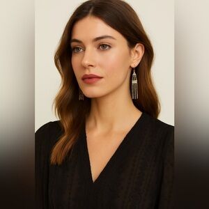 New Marlyn Schiff Gold Tone Rhinestone Modern Drop Earrings